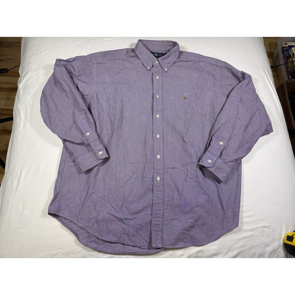 Vintage Polo Ralph Lauren Blake Shirt Mens XXL Purple White Gingham Button Down